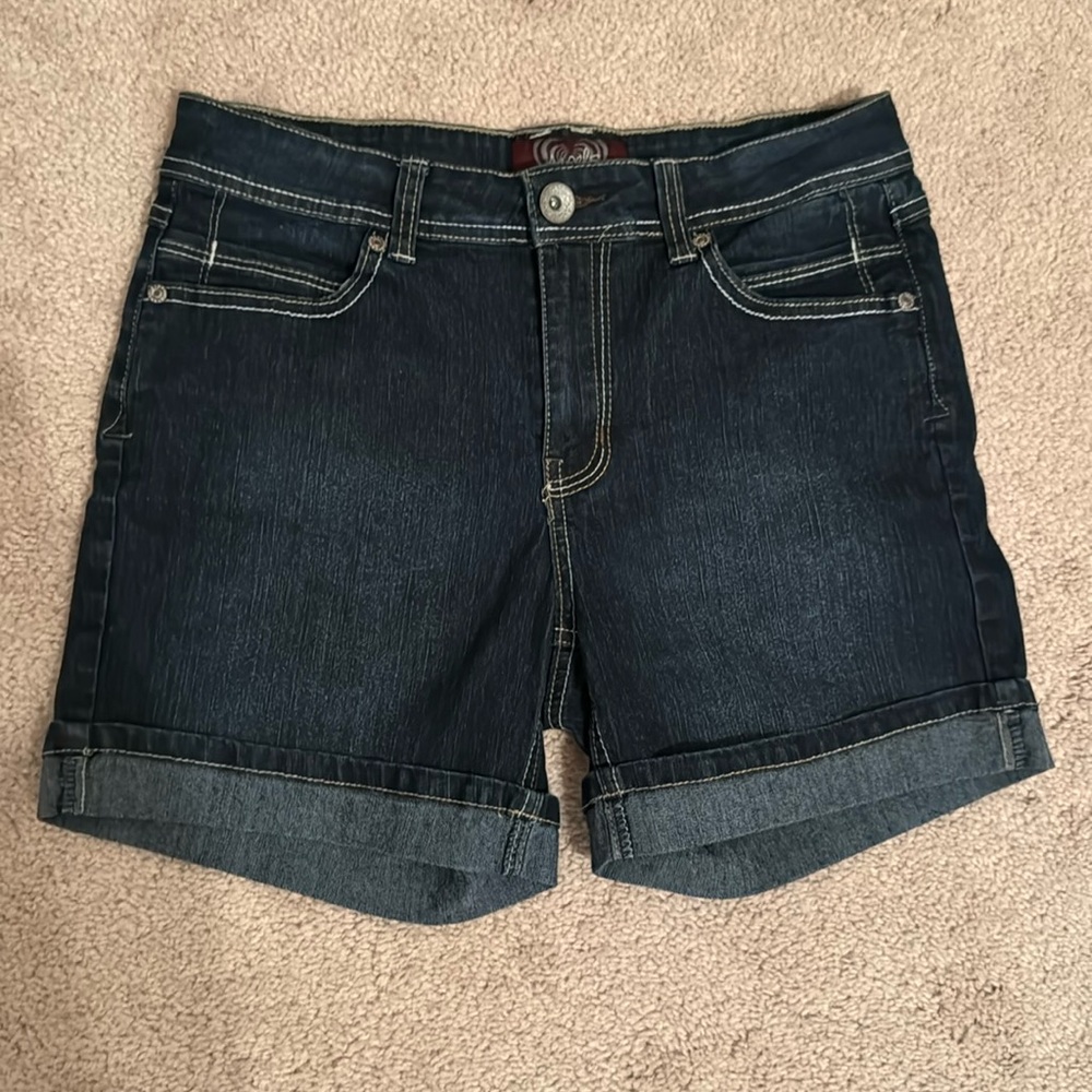 Angels dark wash denim jean shorts. Size 8. 4 inch inseam. Never worn.